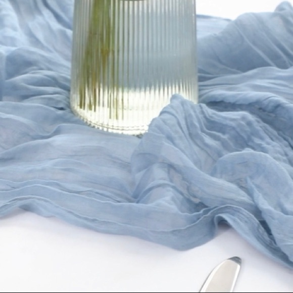 Dusty Blue Cheesecloth Table Runner 160 in/13.3 ft Boho Gauze Romantic Sheer - Picture 8 of 8